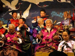 Chinese elderly musicians playing traditional songs in China