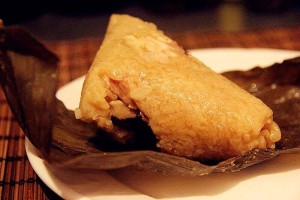 chinese food zongzi wrapped in bamboo leaf