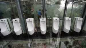 Glass bottom public bathroom at a scenic tourist spot in China