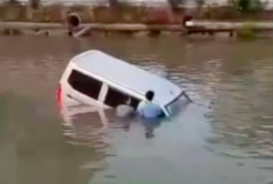 Son Drives Into River While Father is Giving Driving Lesson